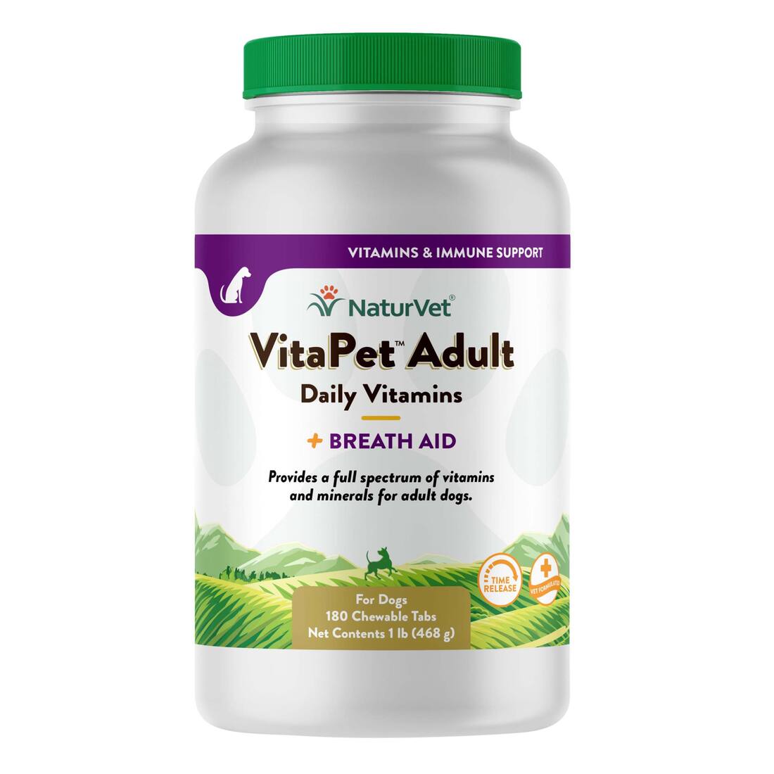 NaturVet VitaPet Adult Daily Vitamins Plus Breath Aid Time Release, Chewable Dog Tablets, 180 Count