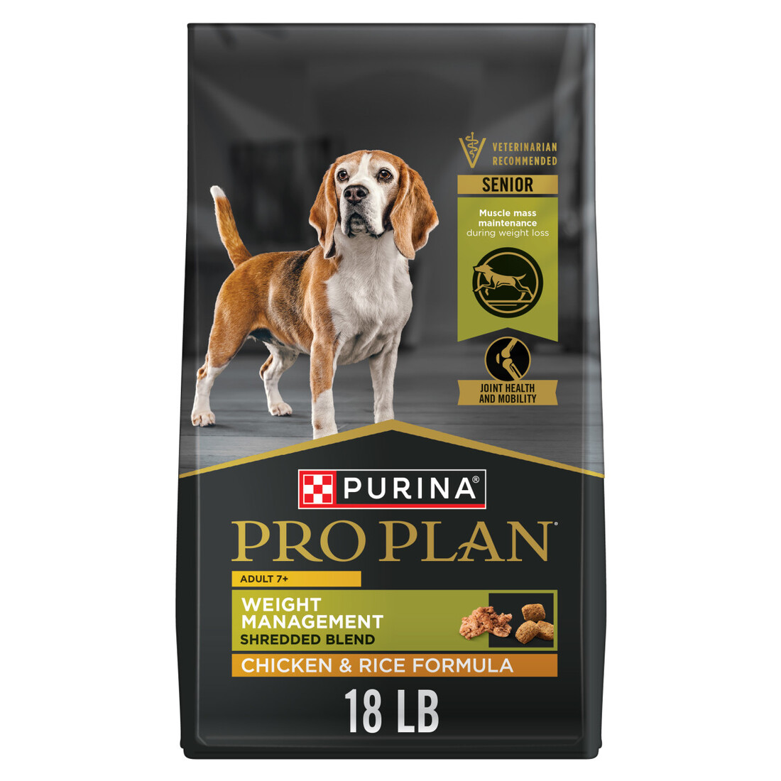 Purina Pro Plan Adult 7 Plus Weight Management Senior Dry Dog Food, Shredded Blend Chicken and Rice