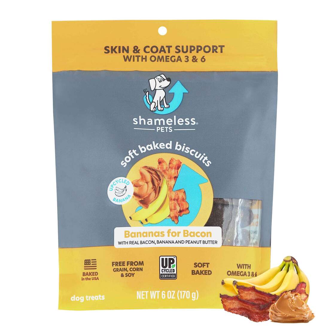 Shameless Bananas For Bacon Soft Baked Biscuit Dog Treats, 6 Ounces