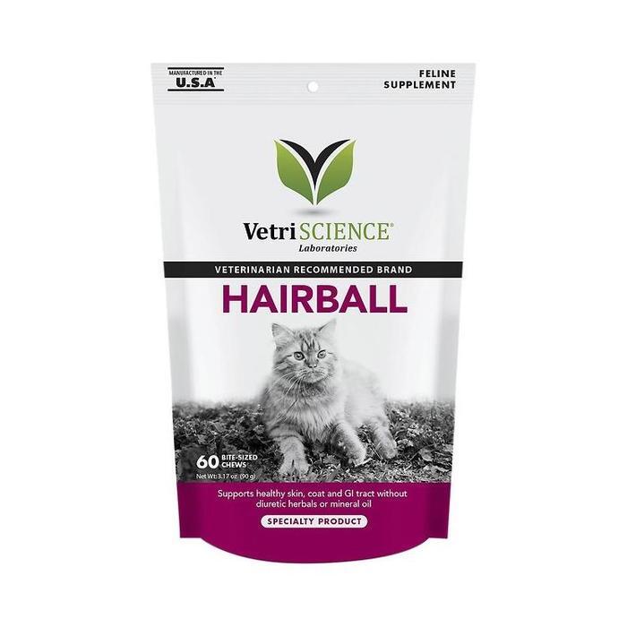 VetriScience Hairball Control Chicken Flavored Chews, Hairball Digestive Supplement for Cats, 60 Cou