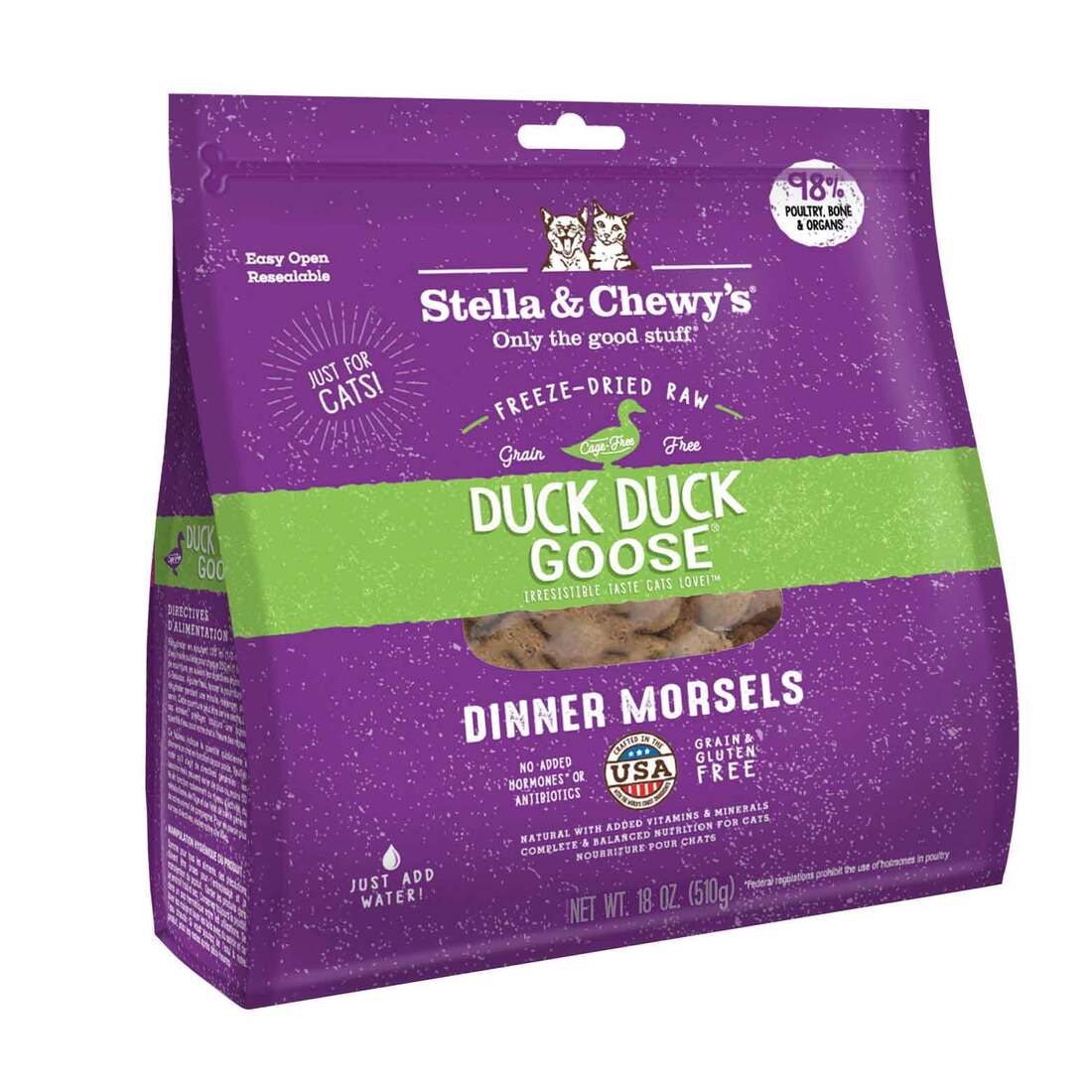 Stella & Chewy's Freeze Dried Cat Food, Duck Duck Goose Dinner Morsels, 18 Ounces