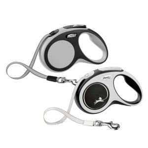 Flexi New Comfort Retractable Leash, Small, Tape, 16 Feet, Gray, Black