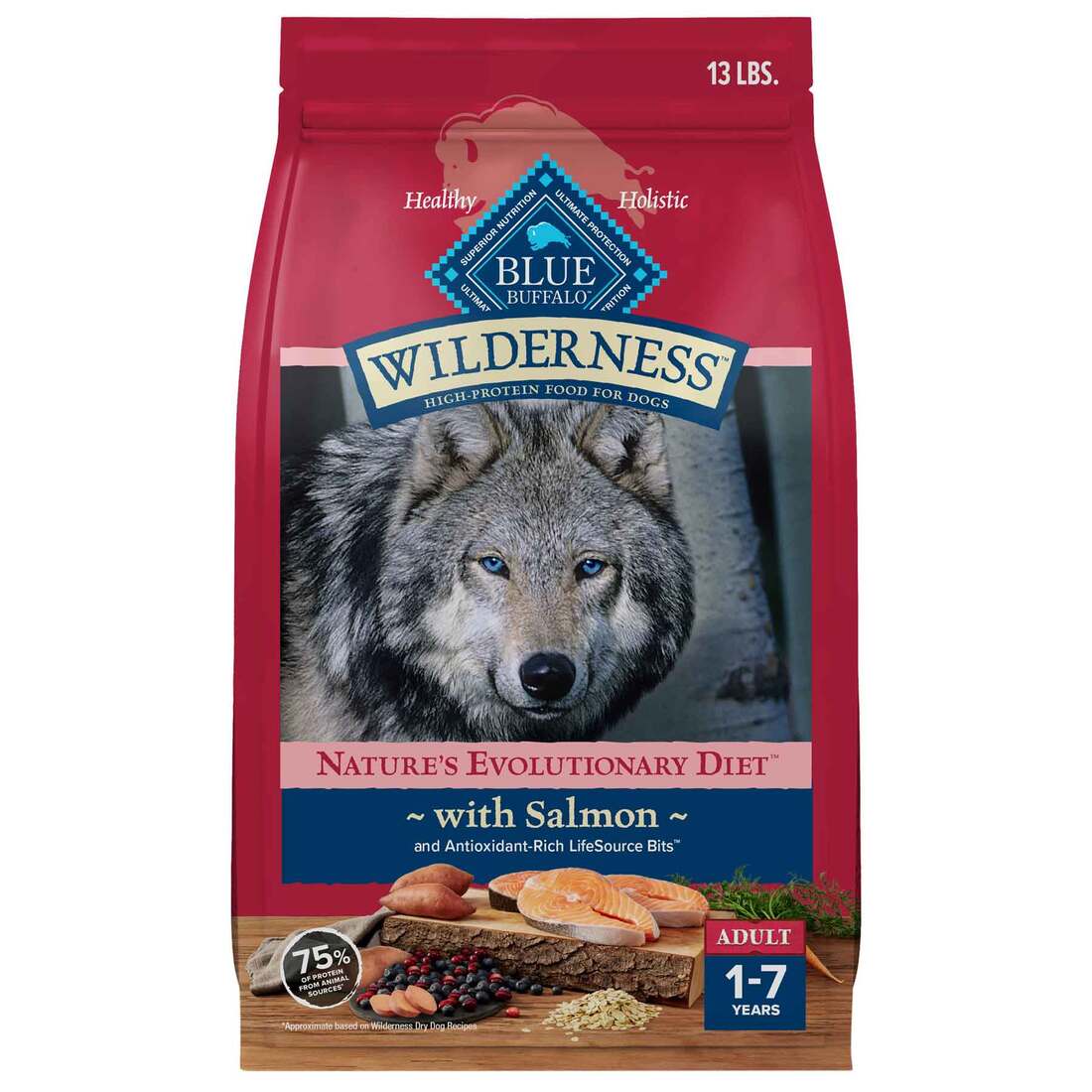 Blue Wilderness High Protein Natural Adult Dry Dog Food Plus Wholesome Grains, Salmon