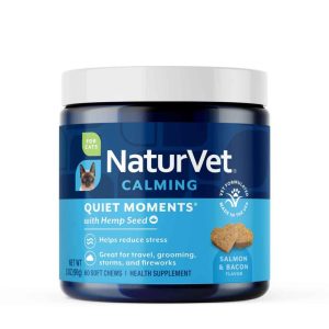 NaturVet Quiet Moments with Hemp Seed Calming Supplement for Cats, Salmon and Bacon Flavor, 60 Count