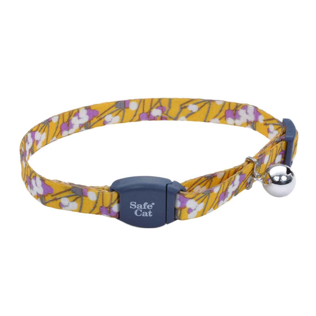 Safe Cat® Adjustable Breakaway Cat Collar with Magnetic Buckle, Charcoal Stemmed Flower, 3/8" x 08"-