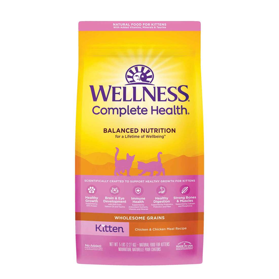 Wellness Complete Health Dry Kitten Food with Grains, Deboned Chicken, Chicken Meal & Rice Recipe, 5