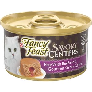 Purina Fancy Feast Pate Wet Cat Food, Savory Centers Pate With Beef & a Gourmet Gravy Center - 3 Oun
