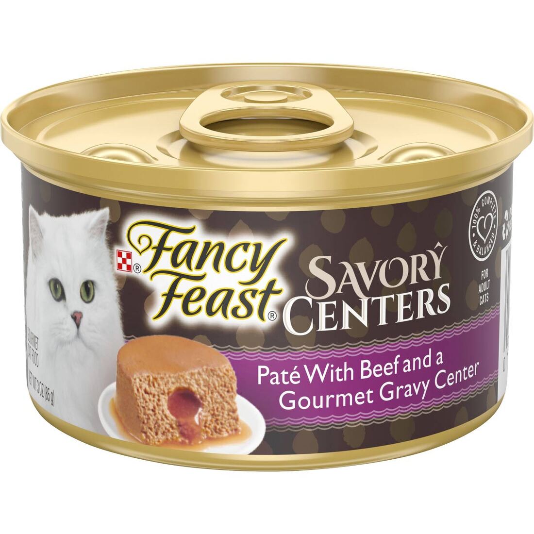 Purina Fancy Feast Pate Wet Cat Food, Savory Centers Pate With Beef & a Gourmet Gravy Center - 3 Oun