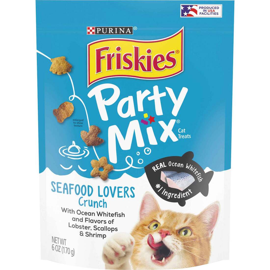 Purina Friskies Cat Treats, Party Mix Seafood Lovers Crunch - 6 Ounce Pouch