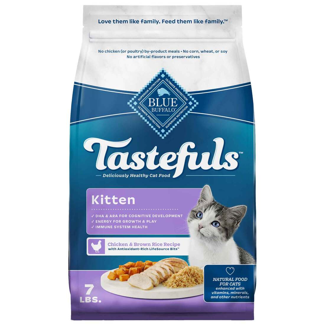 Blue Buffalo Tastefuls Kitten Natural Dry Cat Food With DHA, Chicken & Brown Rice Recipe, 7 Pounds