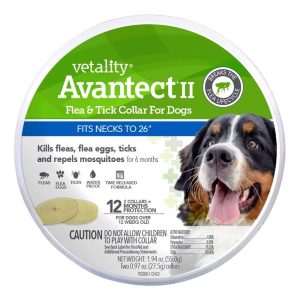 Vetality Avantect II Flea & Tick Collar for Dogs, 12 Month Protection, 2 Count