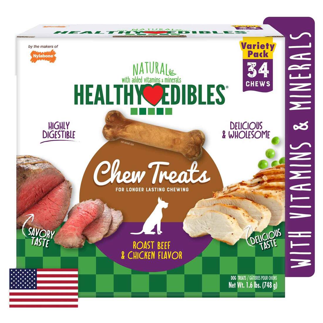 Nylabone Edible Roast Beef/Chicken Variety Pack, 34 Count