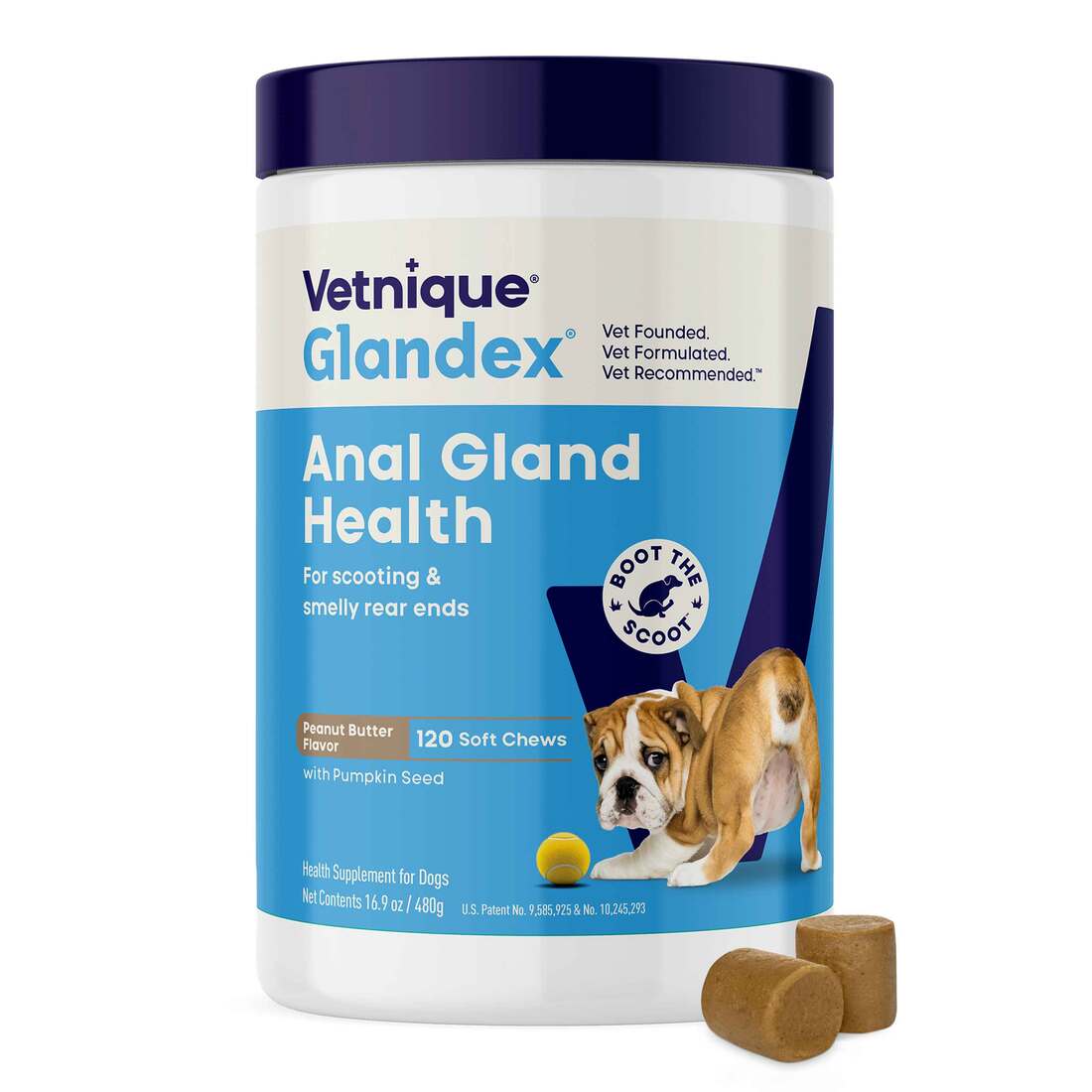 Vetnique Glandex for Dogs Anal Gland & Digestive Support Soft Chews, Peanut Butter, 120 count