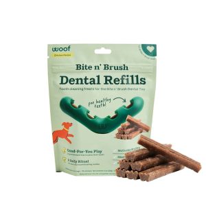 Woof Bite n' Brush Refill Grain-Free Chicken Sticks Adult Dental Dog Chew Treats, 8 Ounces