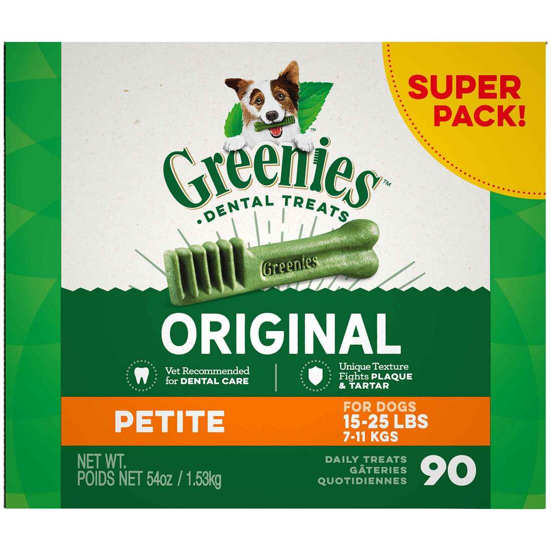GREENIES Original Petite Natural Dental Care Dog Treats, 54 Ounce Pack (90 Treats)