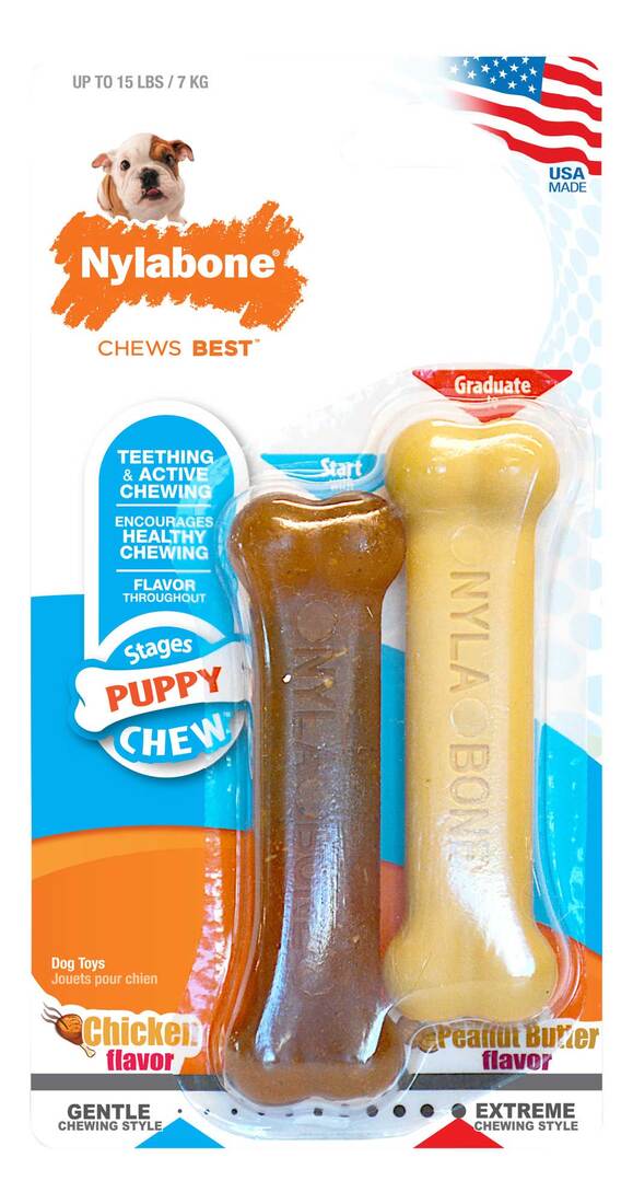 Nylabone Puppy Twin Pack, Petite - Peanut Butter Nylon & Puppy Chew