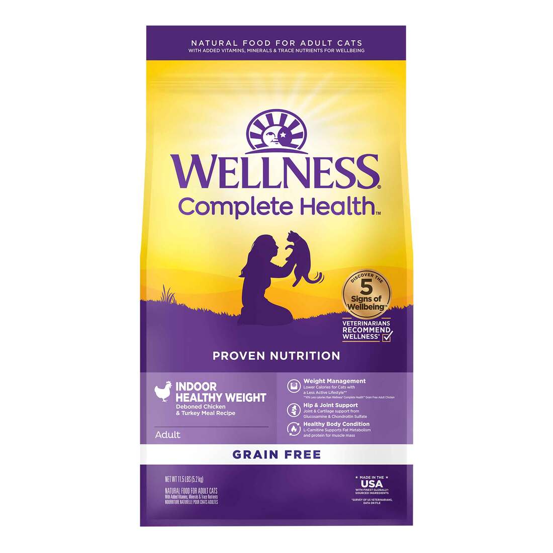 Wellness Complete Health Grain-Free Indoor Healthy Weight Chicken Recipe Dry Cat Food, 11.5 Pound Ba
