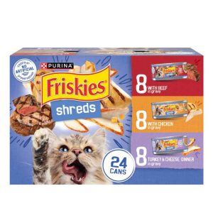 Purina Friskies Gravy Wet Cat Food Variety Pack, Shreds With Beef, With Chicken, and Turkey and Chee