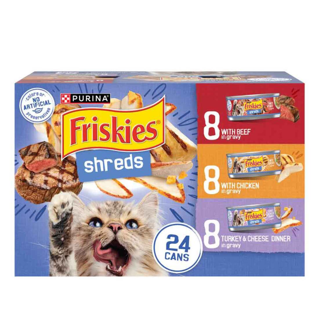 Purina Friskies Gravy Wet Cat Food Variety Pack, Shreds With Beef, With Chicken, and Turkey and Chee