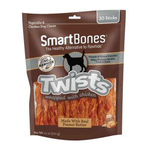 SmartBones Twists Wrapped with Chicken and with Peanut Butter Dog Treats, 30 Sticks
