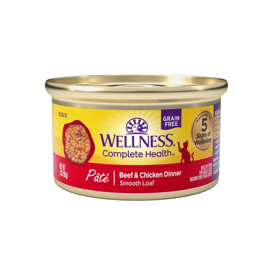 Wellness Complete Health Grain Free Wet Cat Food, Beef & Chicken Dinner Pate, 3 Ounces