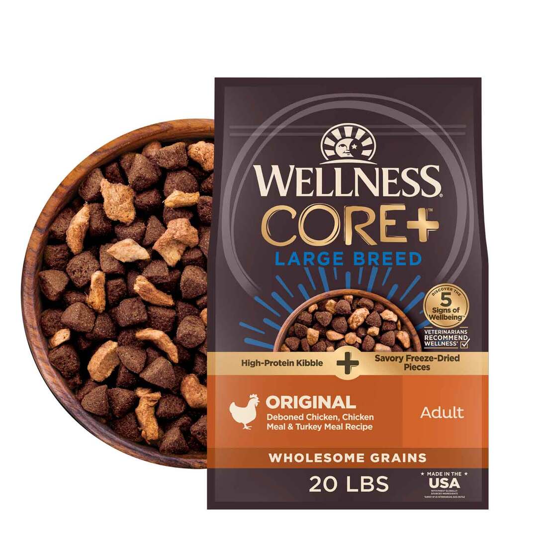 Wellness CORE+ Large Breed Natural Dry Dog Food with Freeze Dried Pieces, Deboned Chicken, Chicken M