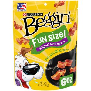 Purina Beggin' With Real Meat Dog Treats, Fun Size Original With Bacon Flavor - 6 Ounce Pouch