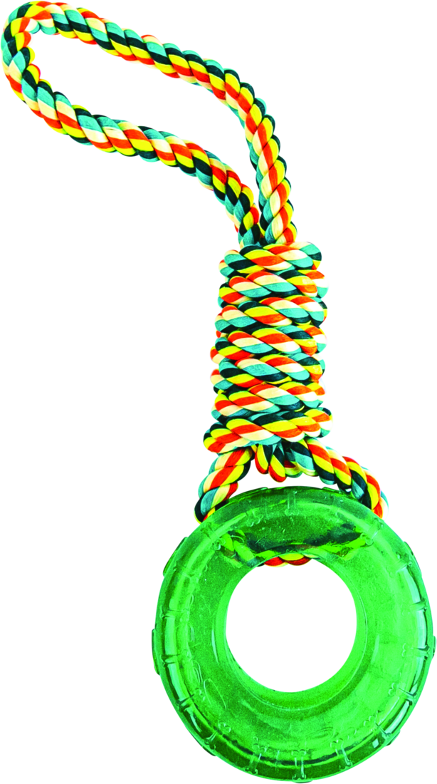 Play On Dog Toy Rope Pull with TPR Tire