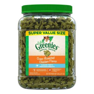 FELINE GREENIES Natural Dental Care Cat Treats Oven Roasted Chicken Flavor, 21 Ounce Tub