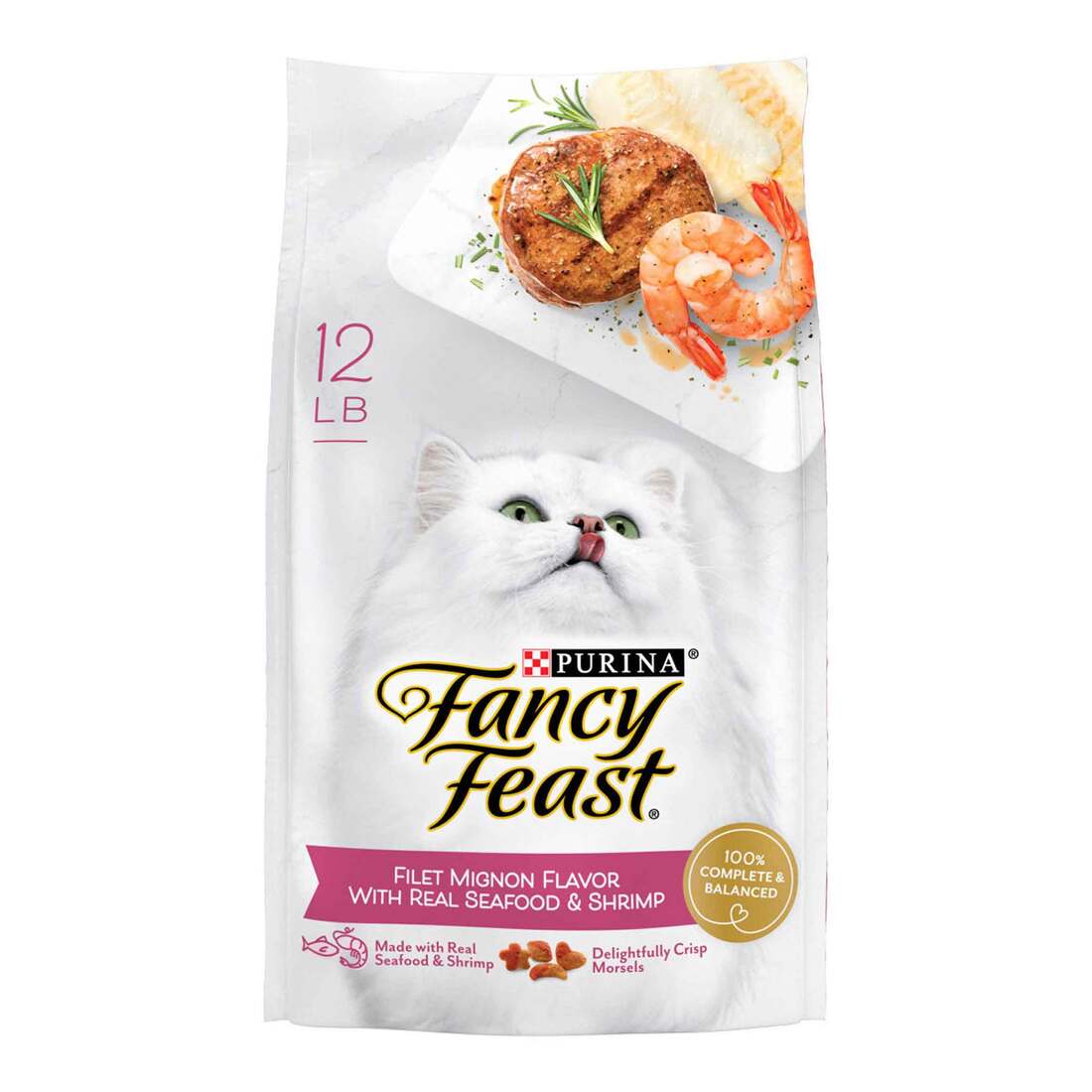 Purina Fancy Feast Dry Cat Food Filet Mignon Flavor With Seafood and Shrimp - 12 Pound Bag