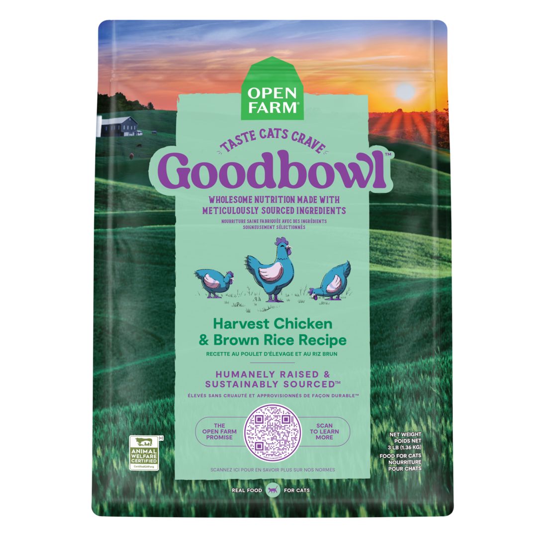 Open Farm Goodbowl Harvest Chicken and Brown Rice Recipe Dry Cat Food, 3 Pounds