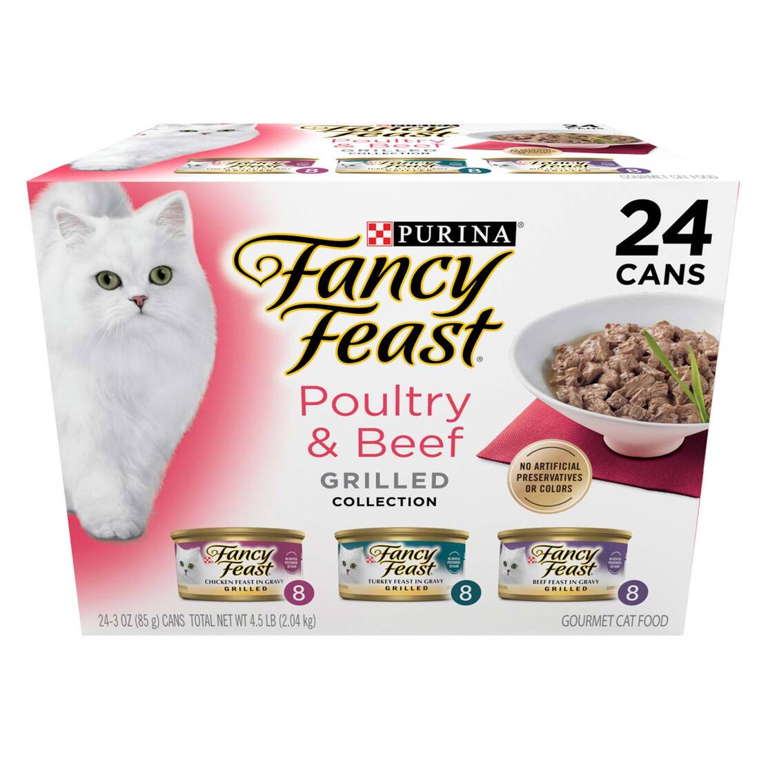 Purina Fancy Feast Wet Cat Food, Poultry & Beef Grilled in Gravy Collection Variety Pack (24), 3 Oun