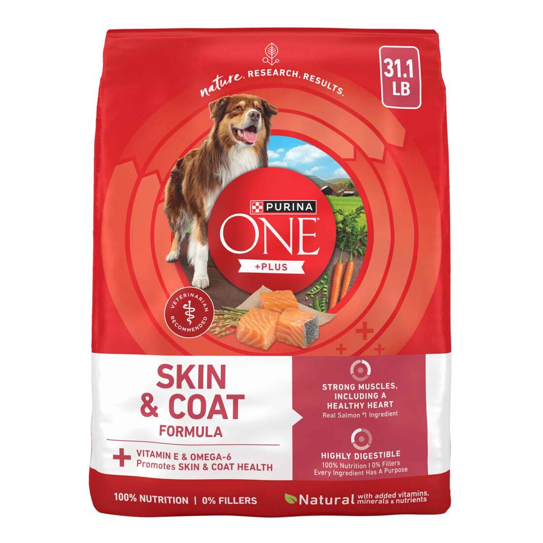 Purina ONE Natural, Sensitive Stomach Dry Dog Food, +Plus Skin & Coat Formula - 31.1 Pound Bag