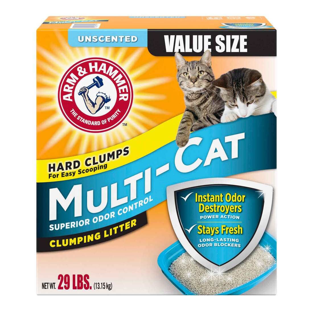 Arm & Hammer Multi-Cat Unscented Clumping Cat Litter, 29 Pounds