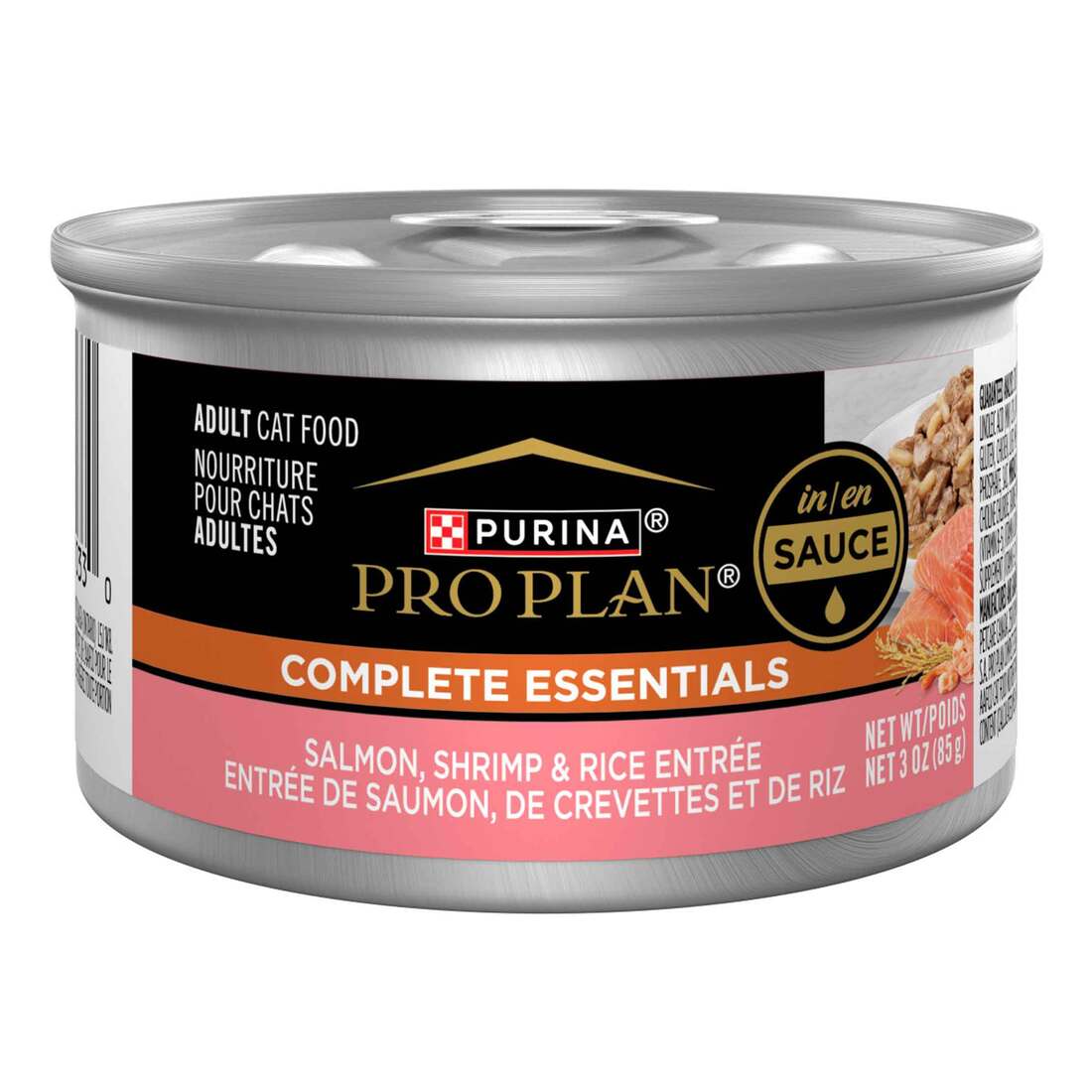 Purina Pro Plan COMPLETE ESSENTIALS Wet Cat Food, Salmon, Shrimp & Rice Entree in Sauce, 3 Ounces