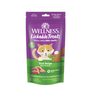 Wellness Lickable Treats Soft Puree Natural Grain Free Cat Treats, Duck, Contains 6 - 0.4 Ounce Tube