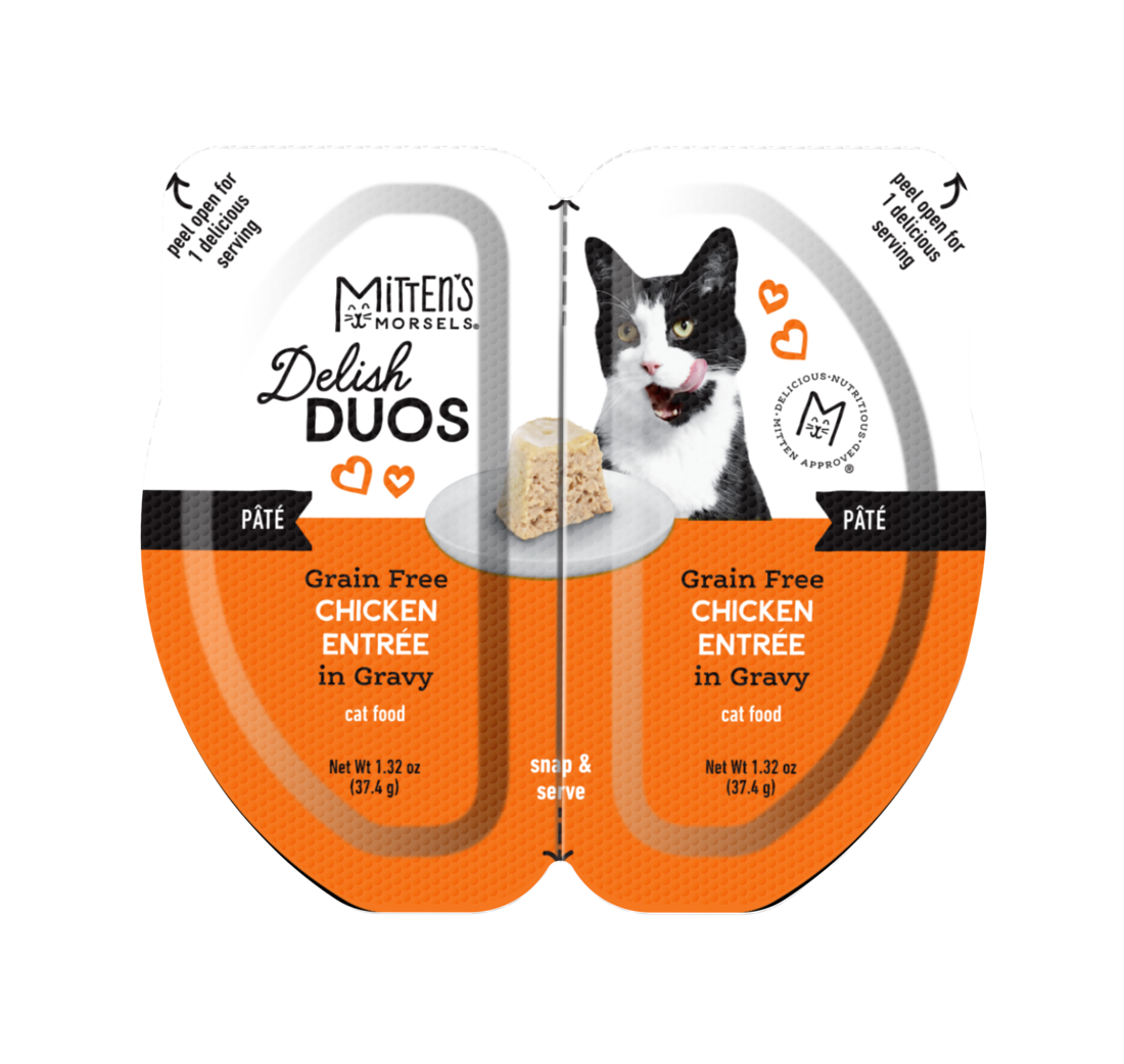 Mitten's Morsels Delish Duos Grain Free Pat?? Wet Cat Food, Chicken Entr??e In Gravy, 2.64 Ounces