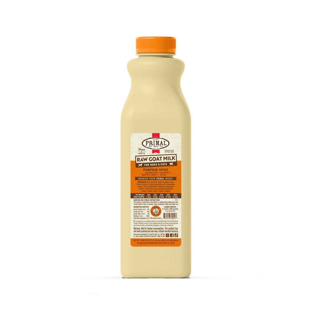Primal Pet Foods Frozen Raw Goat Milk for Dogs & Cats, Pumpkin Spice, 32 Ounces - Not Available For