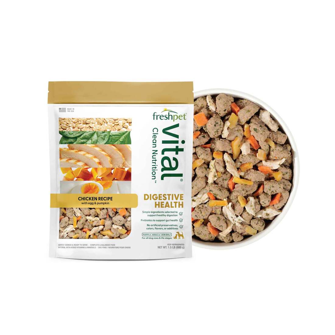 Freshpet Vital, Fresh Dog Food, Digestive Health Chicken Recipe, 1.5 Pounds - Not Available for Deli
