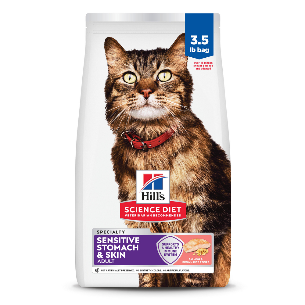 Hill's Science Diet Sensitive Stomach & Skin Salmon & Brown Rice Recipe Dry Cat Food, 3.5 Pound Bag