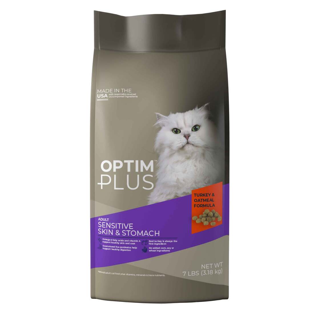 OptimPlus Adult Sensitive Skin & Stomach Turkey & Oatmeal Formula Dry Cat Food - Image 2