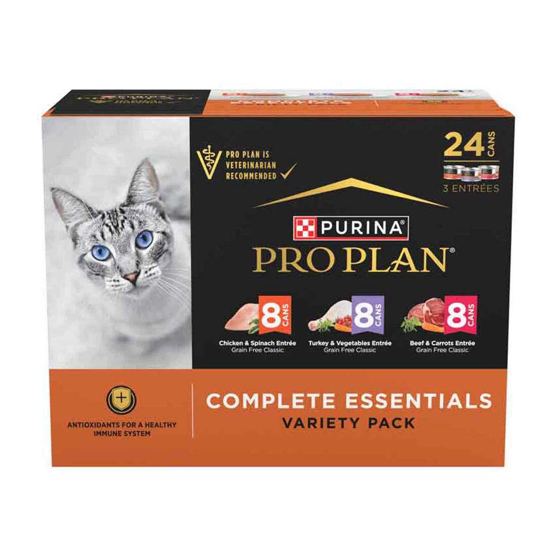 Purina Pro Plan Complete Essentials Grain Free Wet Cat Food Variety Pack, Chicken, Turkey and Beef,