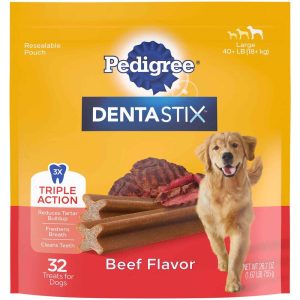 Pedigree Dentastix Dental Dog Treats for Large Dogs - Beef Flavor Dental Bones, 1.72 Pounds Pack (32