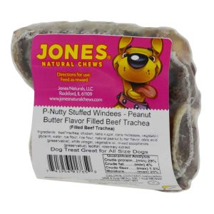 Jones Natural Dog Chew Treat Peanut Butter Stuffed Windees Dog Chew, 2 Count
