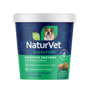 NaturVet Digestive Enzymes Supplements for Dogs, Bacon and Chicken Flavor Soft Chews, 70 Count