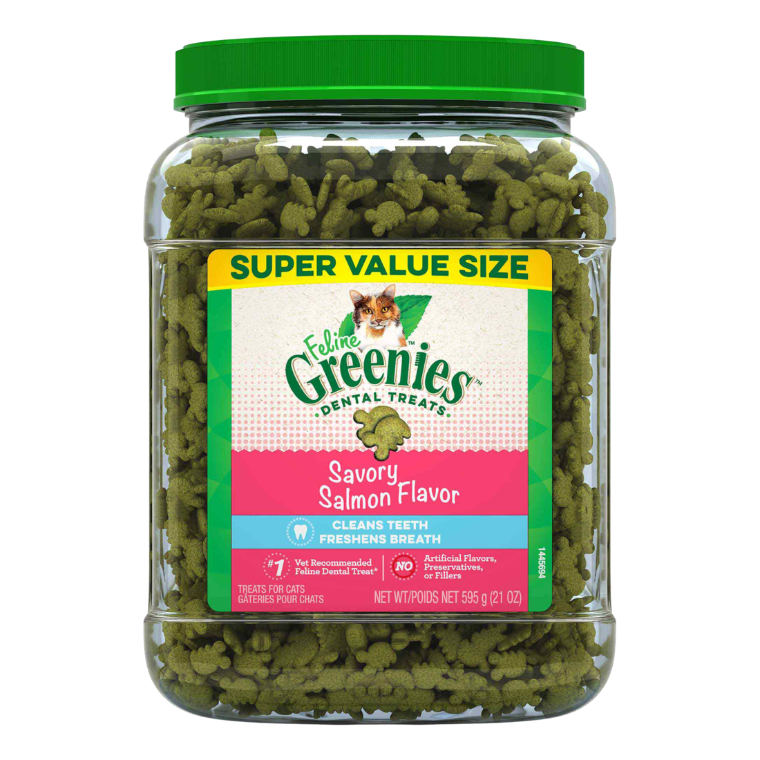 FELINE GREENIES Natural Dental Care Cat Treats Savory Salmon Flavor, 21 Ounce Tub