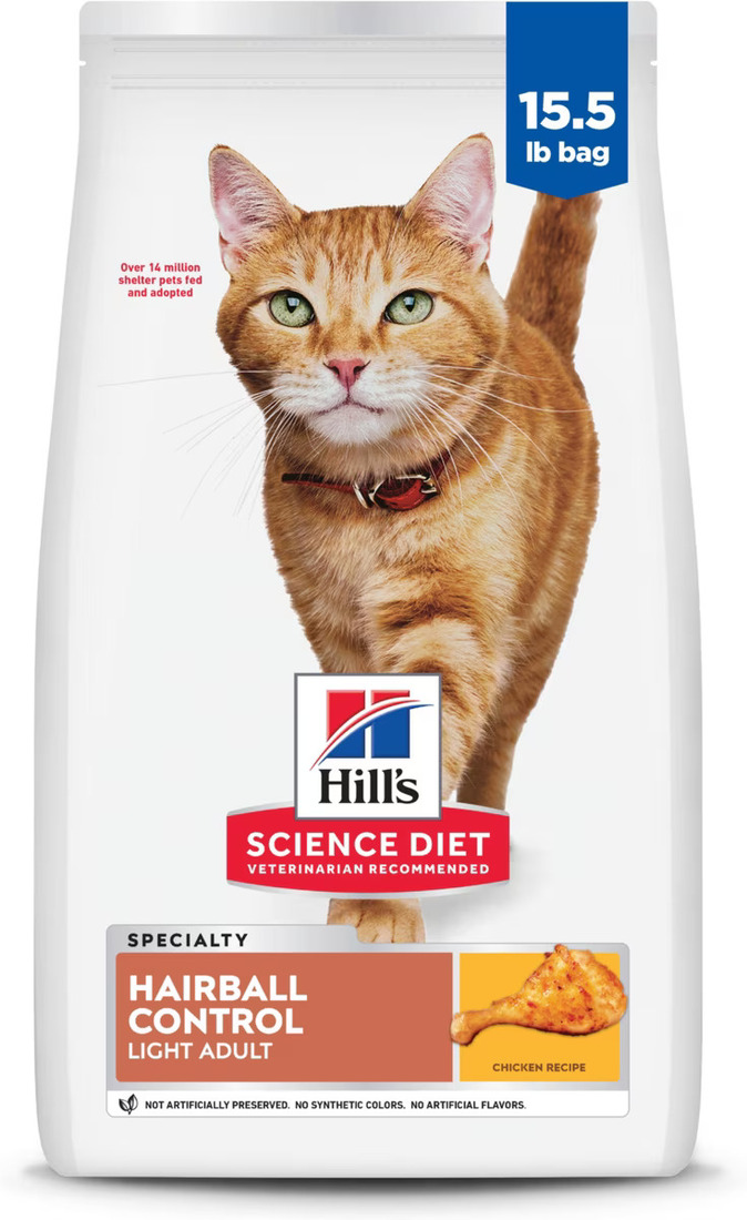 Hill's Science Diet Adult Hairball Control Light Chicken Recipe Dry Cat Food, 15.5 Pound Bag