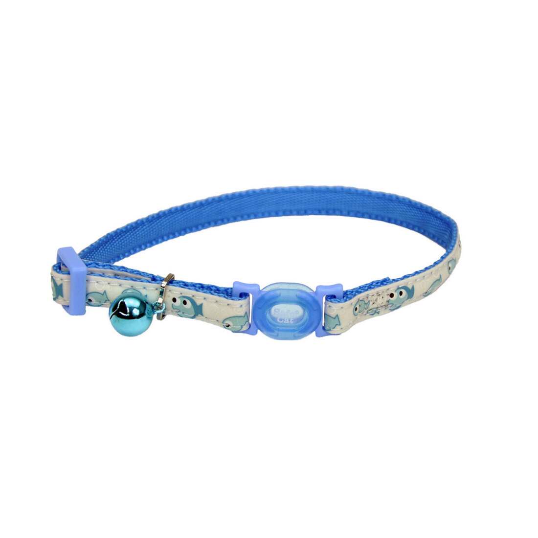 Safe Cat® Glow in the Dark Adjustable Breakaway Collar, Glowing Blue Fish, 3/8" x 08"-12"