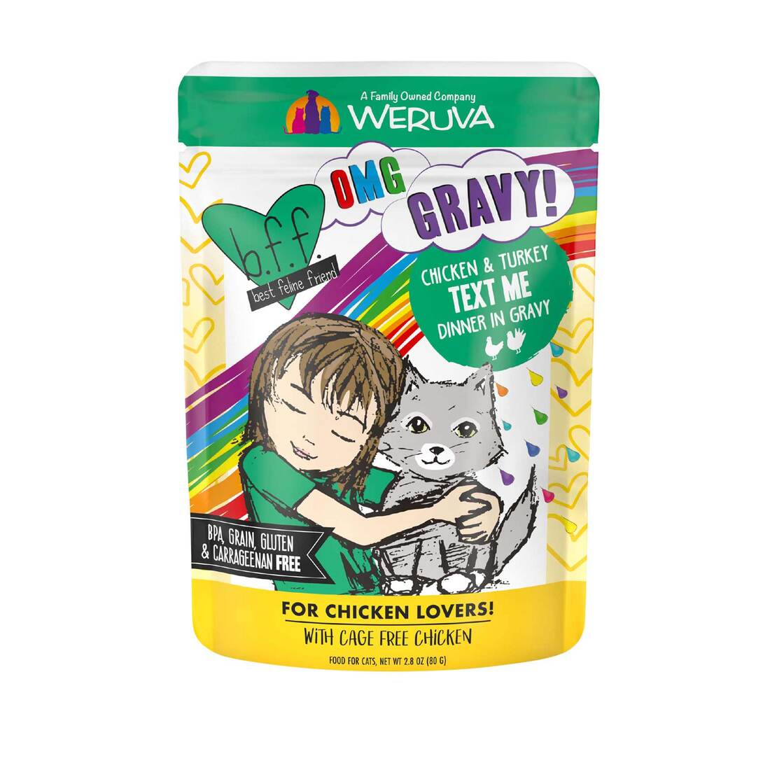 B.F.F. OMG - Best Feline Friend Oh My Gravy!, Text Me Chicken & Turkey in Gravy Wet Cat Food, 3 Ounc