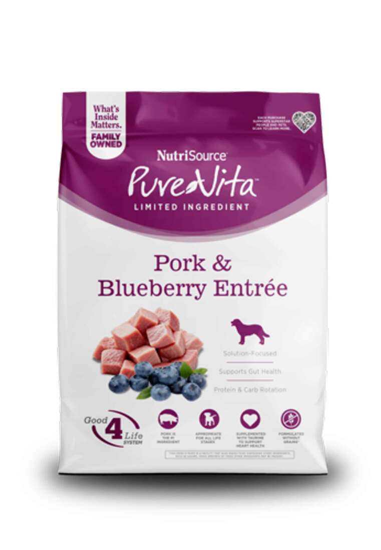 PureVita Grain‑Free Pork with Blueberry Dry Dog Food, 25 Pounds